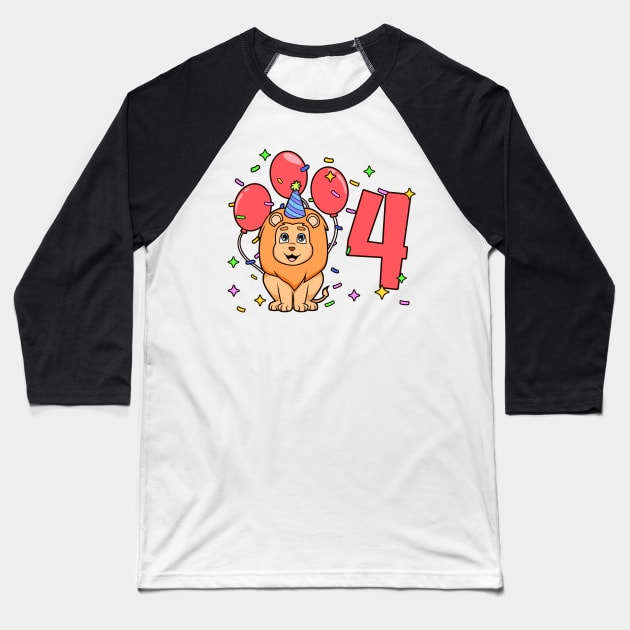 I am 4 with lion - kids birthday 4 years old Baseball T-Shirt by Modern Medieval Design